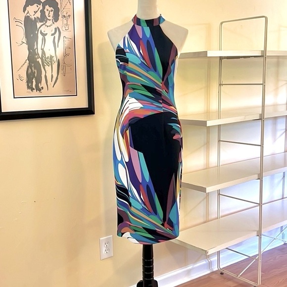Trina Turk Majestic Multicolor Halter Bodycon Knee Dress,Exclt. Condition,Size 6 - Picture 2 of 10
